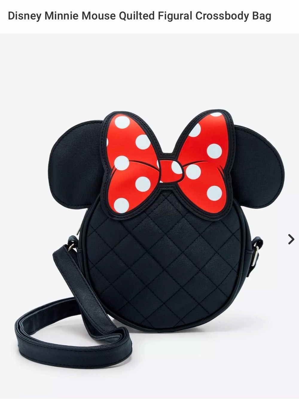 Disney Minnie Mouse Quilted Black Crossbody with Red Polka Dot Bow